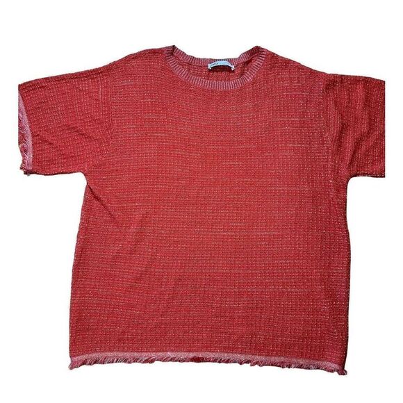 Zara Womens Red Orange Textured Knit Sweater with Metallic Thread Size M - Picture 10 of 10
